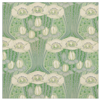 Vintage Art Nouveau Lotus and Poppies Pattern Fabric