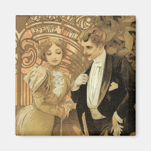 Vintage Art Nouveau Love Romance, Flirt by Mucha Magnet