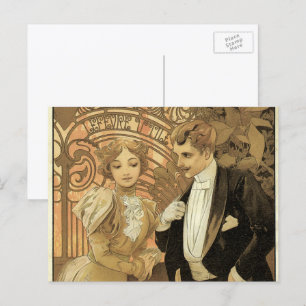 Vintage Art Nouveau Love Romance, Flirt by Mucha Postcard