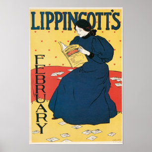 Vintage Art Nouveau magazine cover February Poster