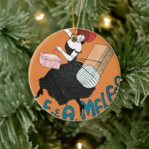 Vintage Art Nouveau Magazzini Italiani by Capiello Ceramic Ornament