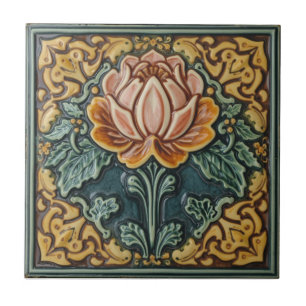 Vintage Art Nouveau  Majolica Floral Craftsman Ceramic Tile