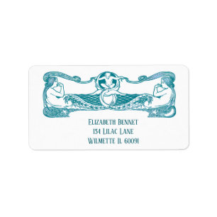 Vintage Art Nouveau Mermaid Border   Antique Sea  Label