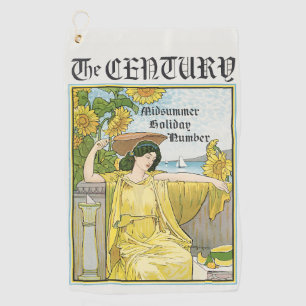 Vintage Art Nouveau Midsummer Woman Sunflowers Golf Towel
