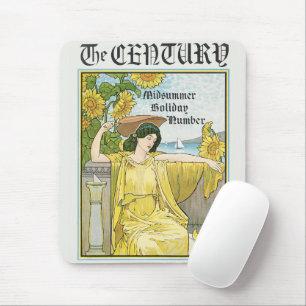 Vintage Art Nouveau Midsummer Woman Sunflowers Mouse Pad