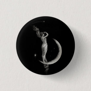 Vintage Art Nouveau Moon Girl 3 Cm Round Badge
