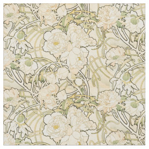 Vintage Art Nouveau Mucha Floral Peonies Pattern Fabric