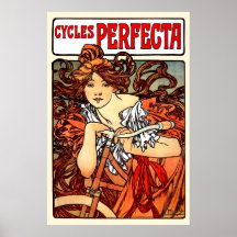 Vintage Art Nouveau Mucha Girl on Bicycle