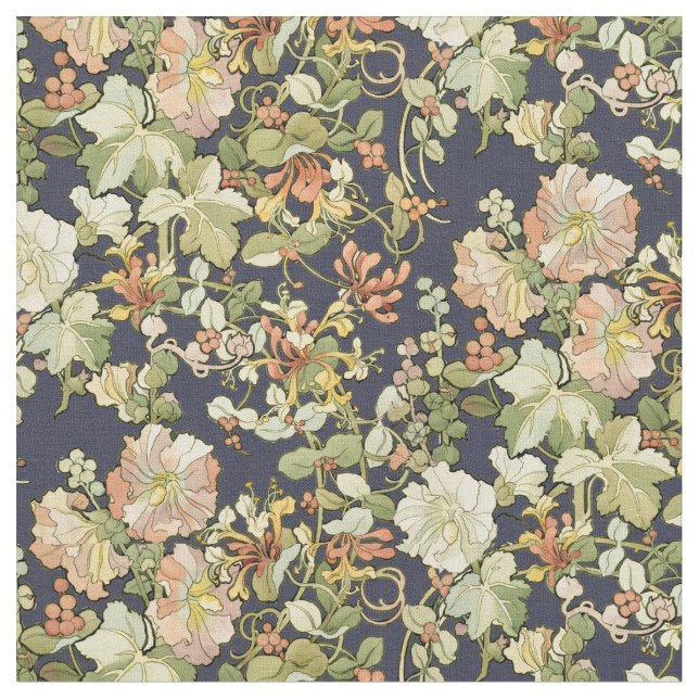 Vintage Art Nouveau Mucha Honeysuckle Pattern Fabric (Close Up)