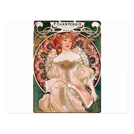 Vintage Art Nouveau Mucha Print Postcard