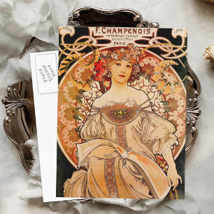 Vintage Art Nouveau Mucha Print Postcard