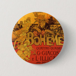 Vintage Art Nouveau Music, La Boheme Opera, 1896 6 Cm Round Badge