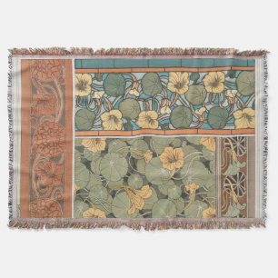 Vintage Art Nouveau Nasturtium Flower Floral Throw Blanket