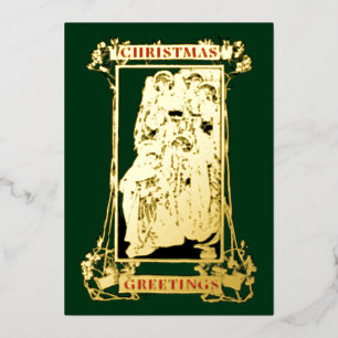 Vintage Art Nouveau Nativity Christmas Foil Holiday Card