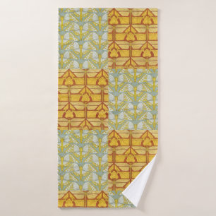 Vintage Art Nouveau Nature Grid Pattern Art Bath Towel Set