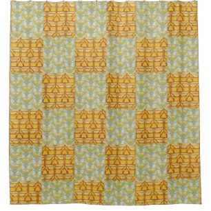 Vintage Art Nouveau Nature Grid Pattern Art Shower Curtain