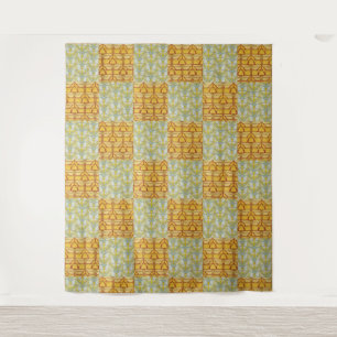 Vintage Art Nouveau Nature Grid Pattern Art Tapestry