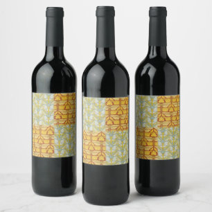 Vintage Art Nouveau Nature Grid Pattern Art Wine Label