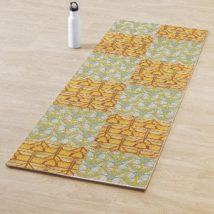 Vintage Art Nouveau Nature Grid Pattern Art Yoga Mat
