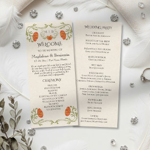 Vintage Art Nouveau Orange Floral Wedding Program
