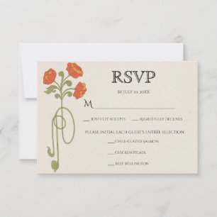 Vintage Art Nouveau Orange Sage Flowers Meals RSVP Card