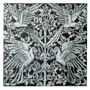 Vintage Art Nouveau Parrot Bird Floral Art Ceramic Tile