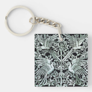 Vintage Art Nouveau Parrot Bird Floral Art Key Ring