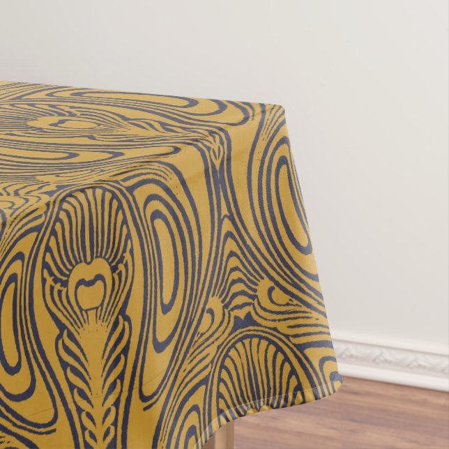 Vintage Art Nouveau Peacock Feather Pattern Tablecloth (In Situ)