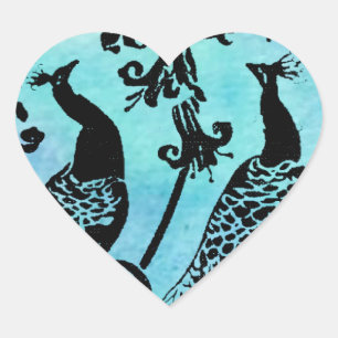 Vintage Art Nouveau Peacock Illustration Antique Heart Sticker