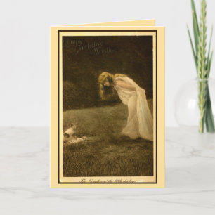 vintage art nouveau photo happy birthday, nymph card