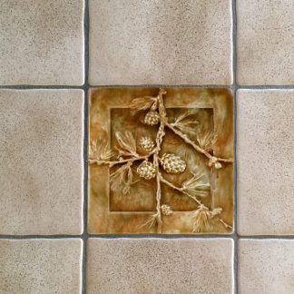 Vintage Art Nouveau Pine Cones Reproduction  Ceramic Tile