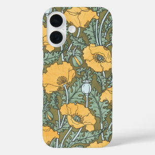 Vintage Art Nouveau, Poppy Flowers in Garden iPhone 16 Case