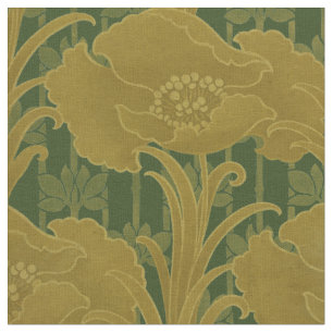 Vintage Art Nouveau Poppy Flowers Pattern Fabric