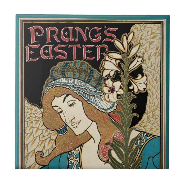 Vintage Art Nouveau, Prang's Easter Publications Ceramic Tile (Front)