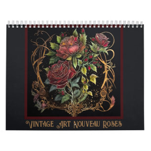 Vintage Art Nouveau Red Roses Calendar