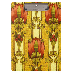 Vintage Art Nouveau Red Tulip Floral Pattern Clipboard