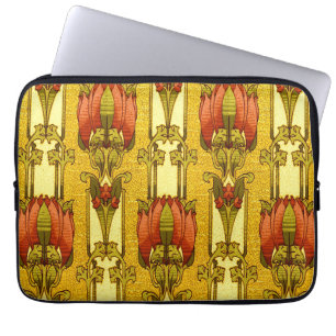 Vintage Art Nouveau Red Tulip Floral Pattern Laptop Sleeve