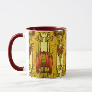Vintage Art Nouveau Red Tulip Floral Pattern Mug