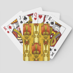 Vintage Art Nouveau Red Tulip Floral Pattern Playing Cards