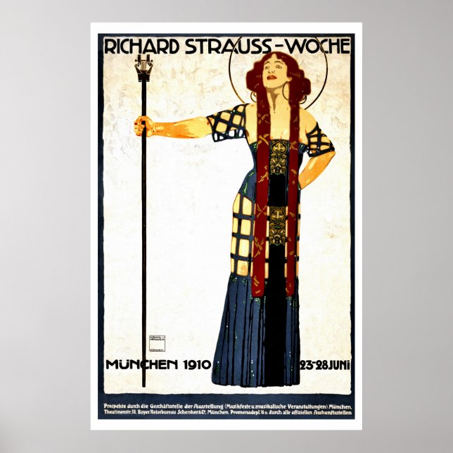 Vintage art nouveau Richard Strauss concert Poster (Front)