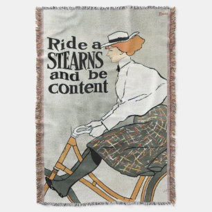 Vintage Art Nouveau, Ride a Sterns Bicycles Bikes Throw Blanket