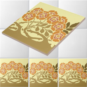Vintage Art Nouveau Rose Bush Stencil Frieze Ceramic Tile