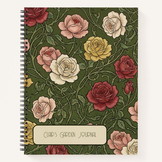 Vintage Art Nouveau Rose Pattern Notebook (Front)