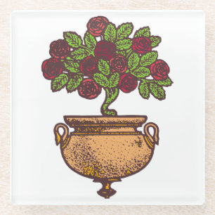 Vintage Art Nouveau rose tree floral design Glass Coaster