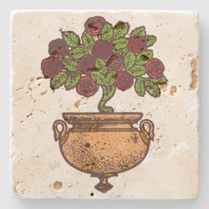 Vintage Art Nouveau rose tree floral design Stone Coaster