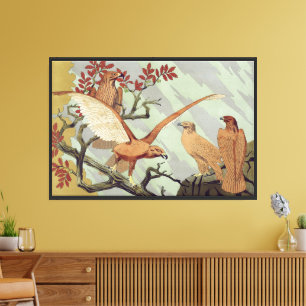 Vintage Art Nouveau Sage Green Eagle Nature Art Canvas Print