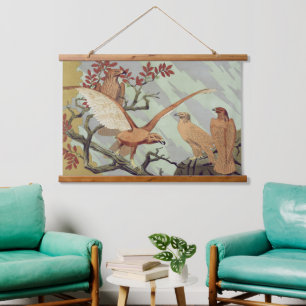 Vintage Art Nouveau Sage Green Eagle Nature Art Hanging Tapestry