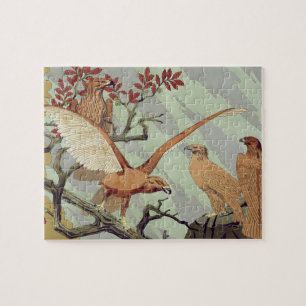 Vintage Art Nouveau Sage Green Eagle Nature Art Jigsaw Puzzle