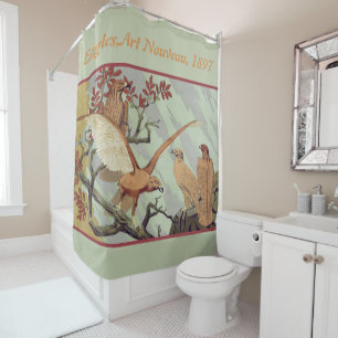 Vintage Art Nouveau Sage Green Eagle Nature Art Shower Curtain