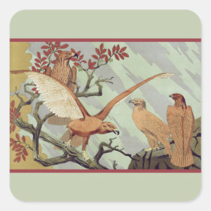 Vintage Art Nouveau Sage Green Eagle Nature Art Square Sticker